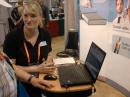Madeleine Greisenbrock, head of SSB Electronic Sales and Marketing, discusses the new Zeus-1 software defined transceiver with a potential buyer.

